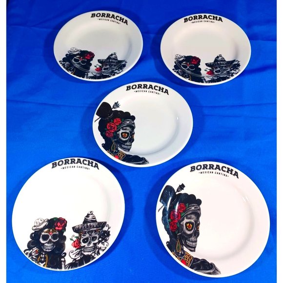 5 Borracha Mexican Cantina 7.5 Salad Dessert Plates Day Of The Dead Skeleton - Picture 1 of 8
